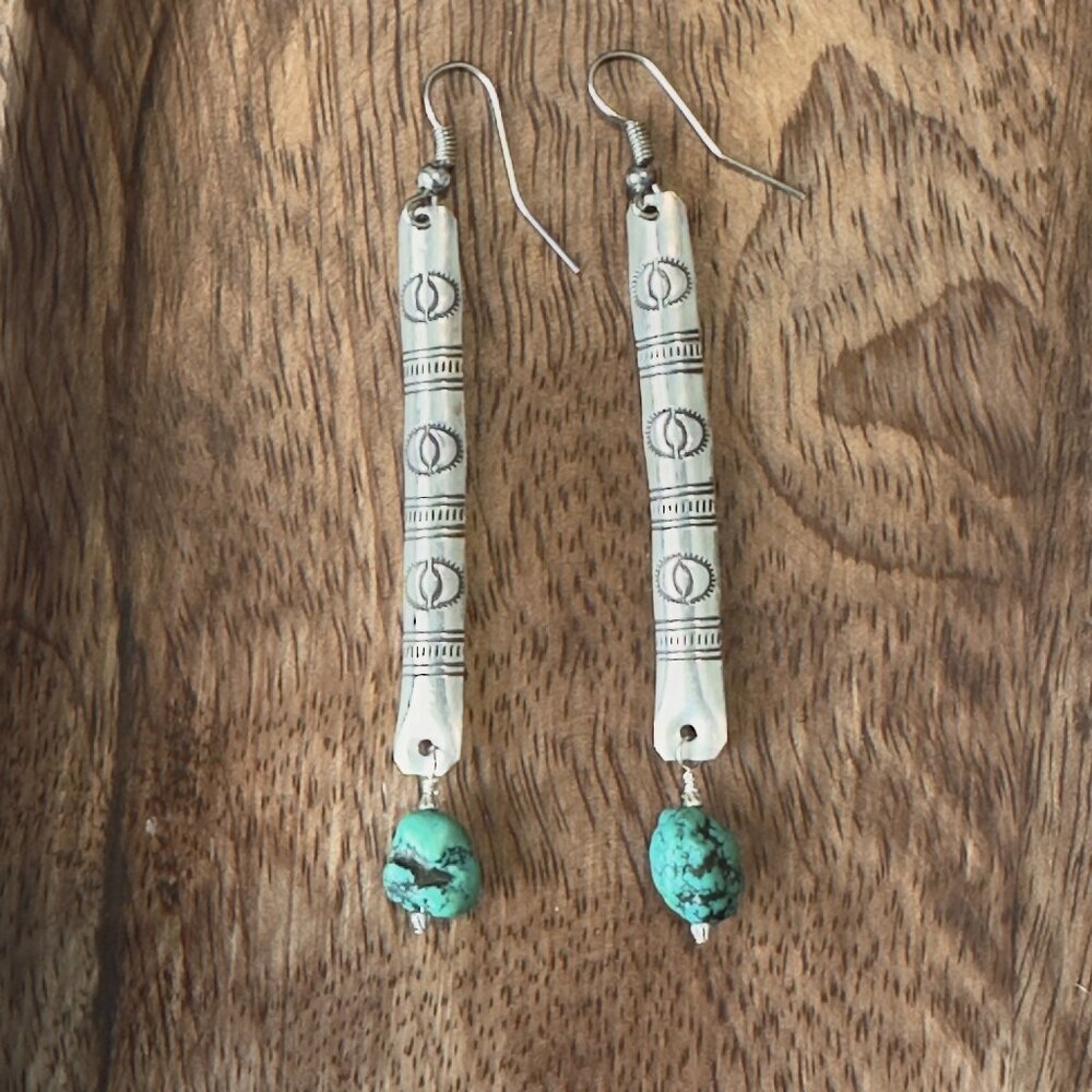 Sterling Silver and Turquoise Nugget Dangle Drop Earrings